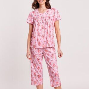 NEW Pink Floral Plus Sz 3X Capris & Shirt 2 Pc Comfy Pajama Lounge Set